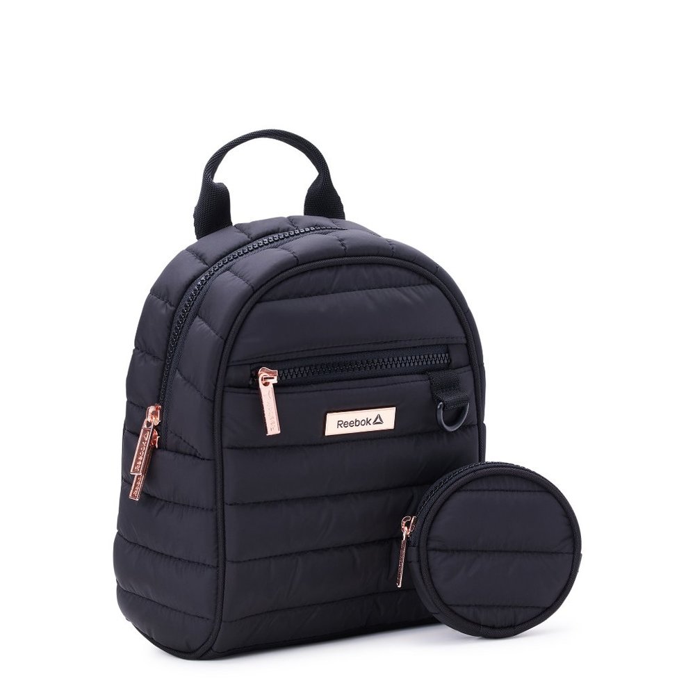 Reebok Women's Luna Quilted Mini Backpack with Coin Pouch, Black